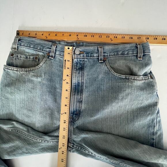 Levi's 505 VINTAGE Straight Leg Black Batwing Light Wash Jeans 38x32 Blue USA - Picture 10 of 13